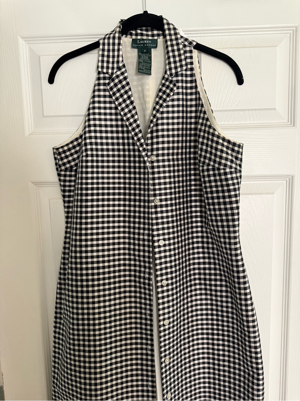 Ralph Lauren Black and White Gingham Sleeveless Button-Front Dress